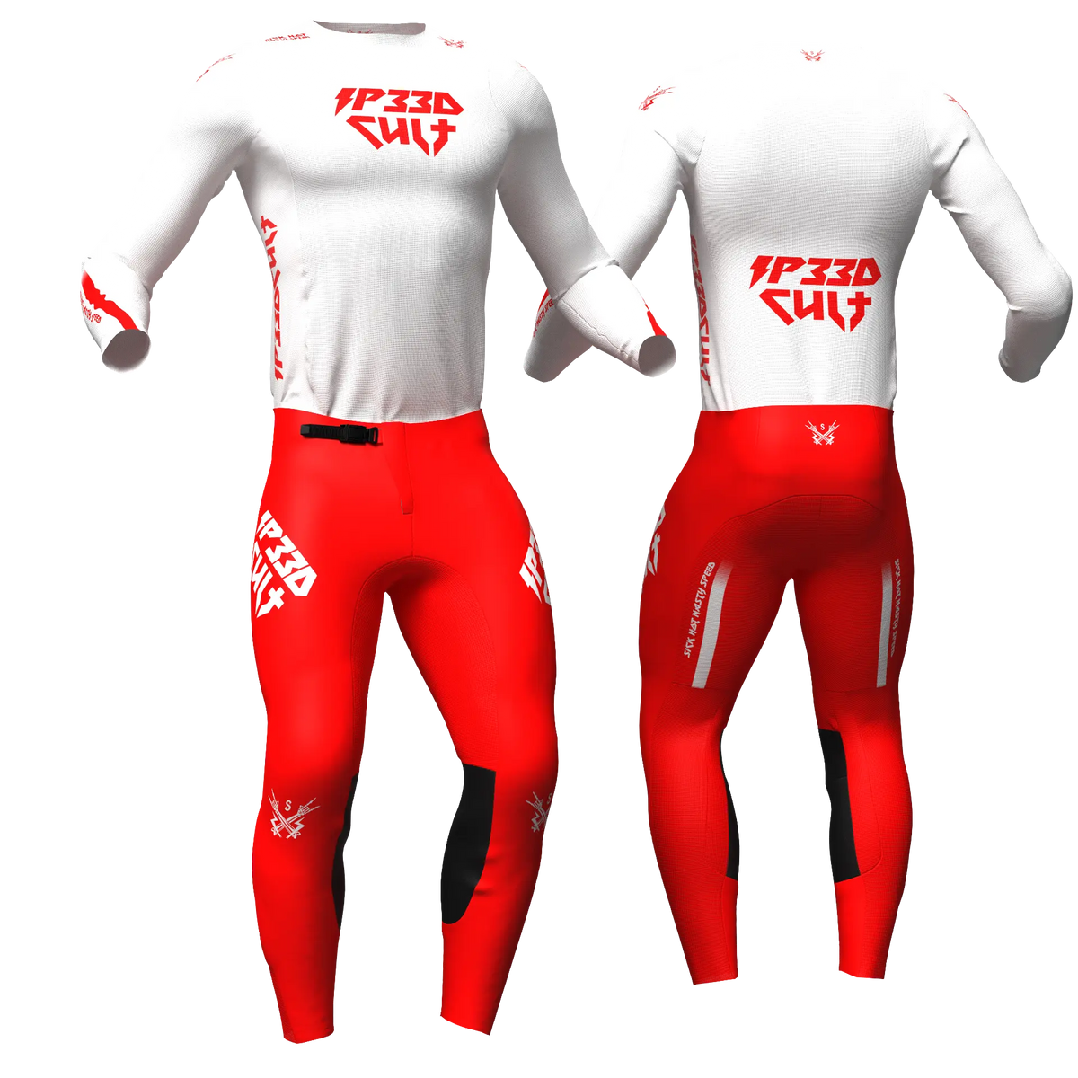 MX KIT - Slay White/Neon Red jersey and pants, front and back