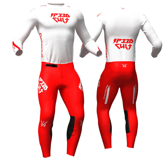 MX KIT - Slay White/Neon Red jersey and pants, front and back