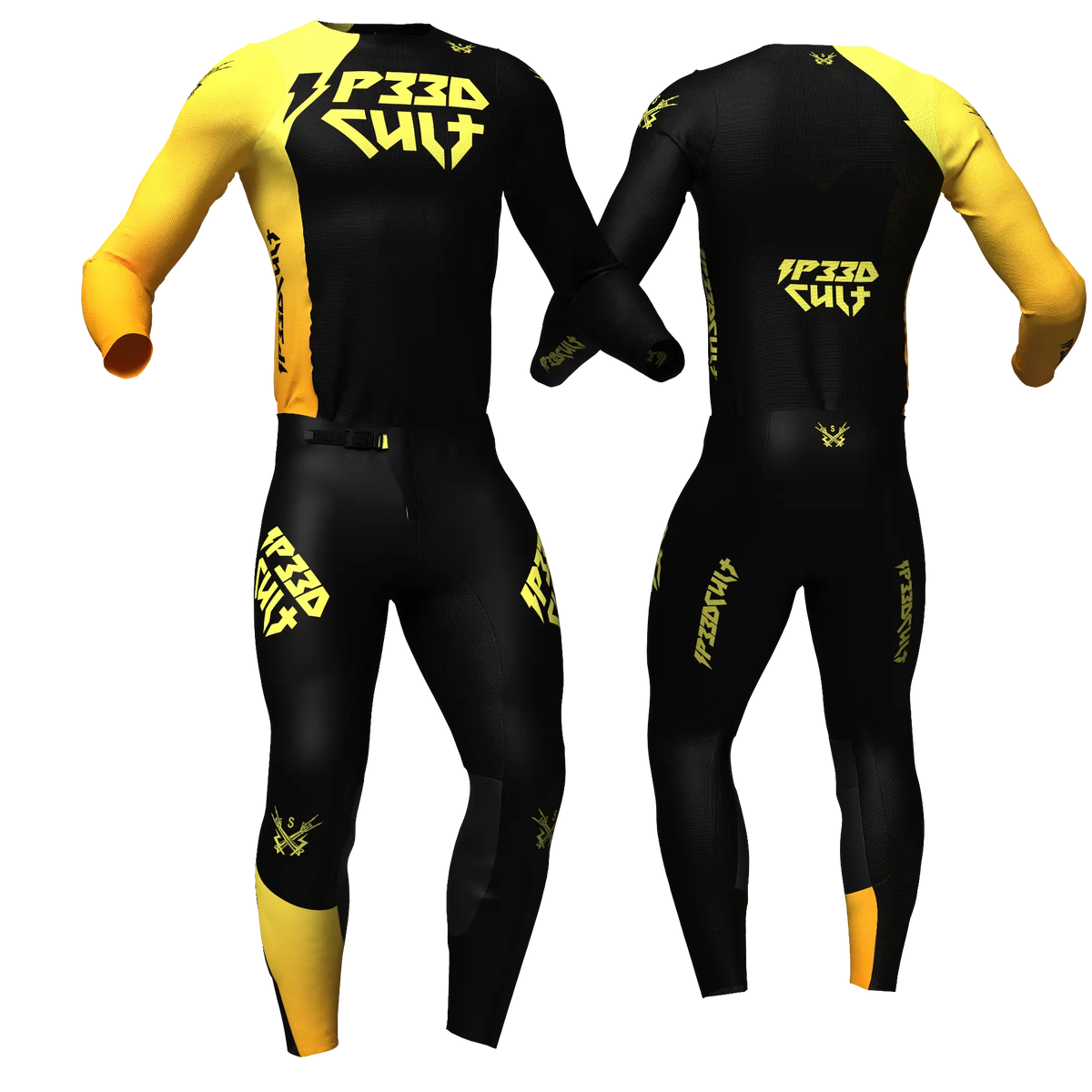 SP33DCULT MX Kit Volt Yellow/Orange jersey and pants, front and back
