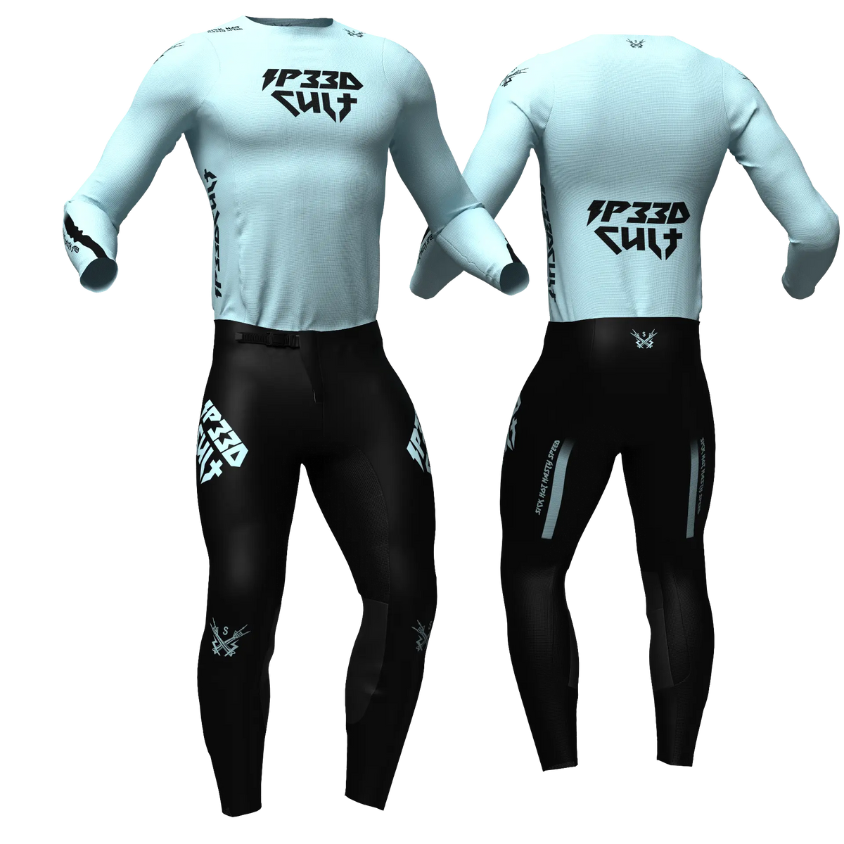 SP33DCULT MX Kit Slay Black/Slate jersey and pants, front and back